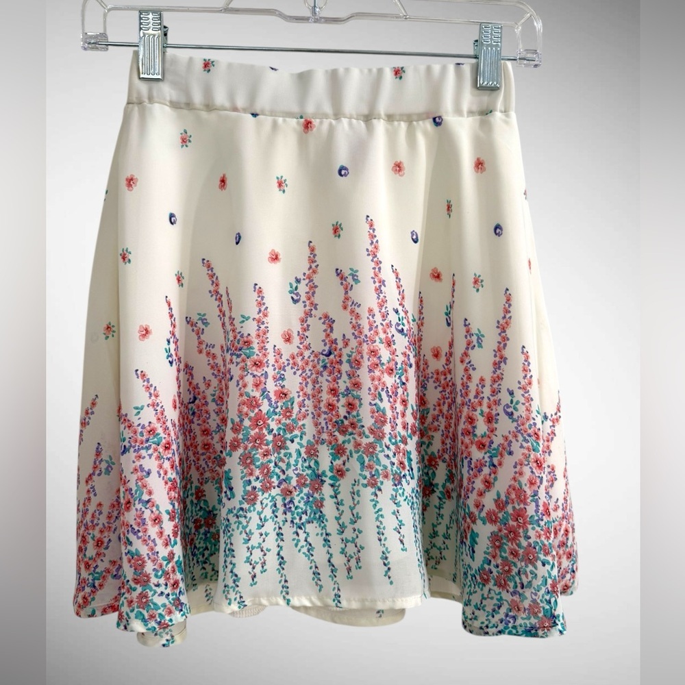 GIBIU Girls Floral Skater Skirt | Ivory Chiffon | Lined | Size S